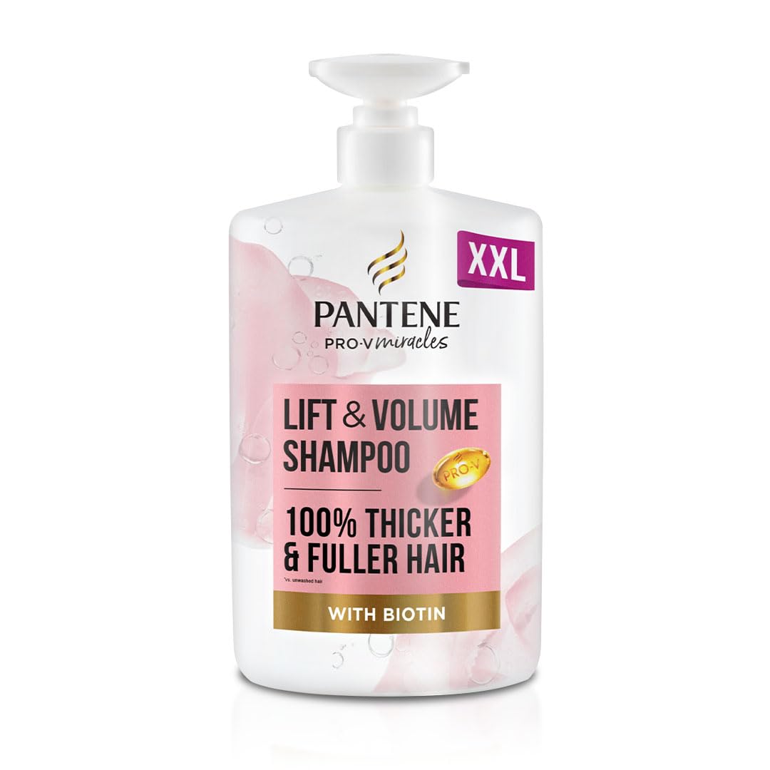 Pantene Lift'N'Volume Thickening Shampoo with Biotin, Silicone Free, 1000ml XL Pump. Pro V Miracles Shampoo Enriched with Antioxidants. Visibly Fuller Hair