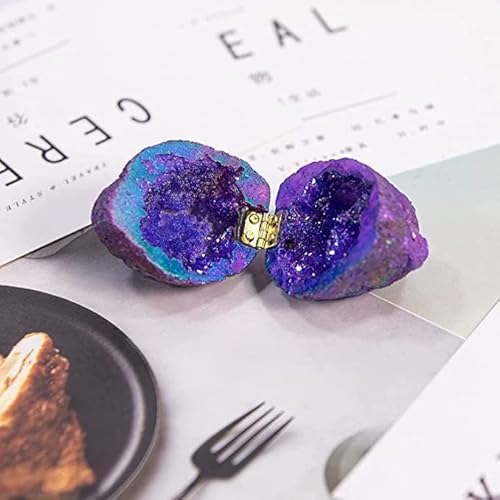 UMEWAVE Crystal Geode Ring Box Unique Ring Organizer with Natural Materials & Titanium Plating Ring Holder for Proposal, Engagement, Wedding, Keepsake, Agate, Quartz,Artwork, gift (purple)