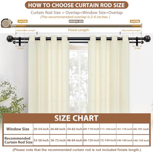 Image of KAMANINA 1 Inch Double Curtain Rods 66 to 120 Inches (5.5-10 Feet) Telescoping Heavy Duty Drapery Rod for Windows 54 to 115, Netted Texture Finials, Black