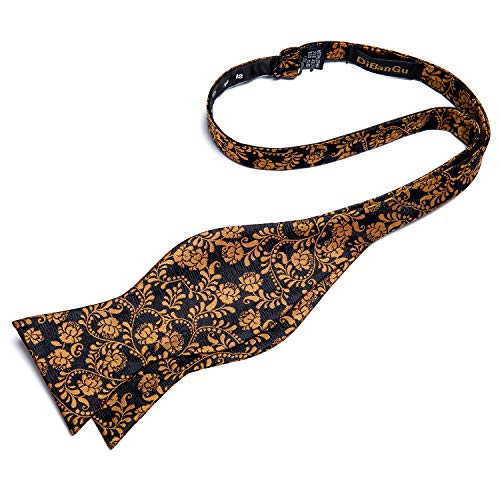 Image of DiBanGu Men Bow Tie Paisley Striped Self-Bow Tie for Men and Silk Woven Bowtie Pocket Square Cufflinks Wedding Party