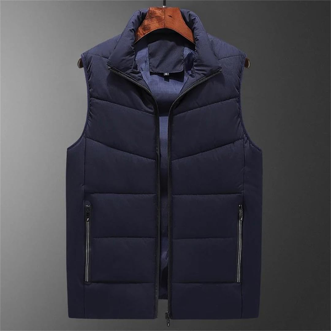 Moda uomo caldo gilet casual senza maniche cotone cerniera risvolto collare gilet