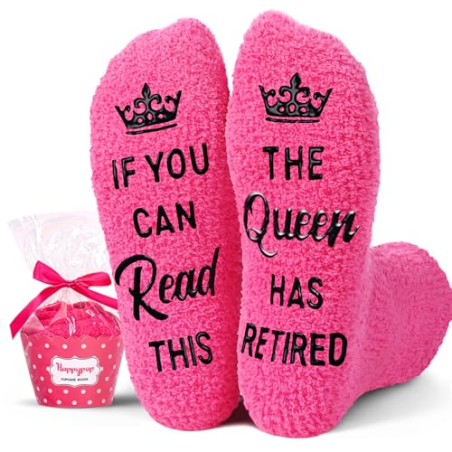HAPPYPOP Retirement Gifts for Women - Gifts Her Socks, Retired Dark Pink Socks