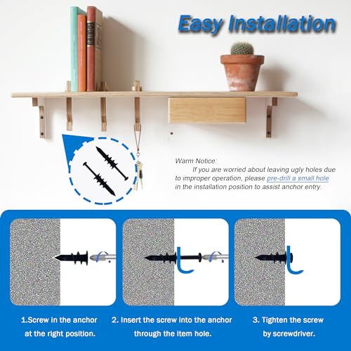 BESTYCHAO 100pcs Drywall Anchors and Screws Kit, 50 Nylon Plastic Wall Anchors and 50 Screws - Image 4