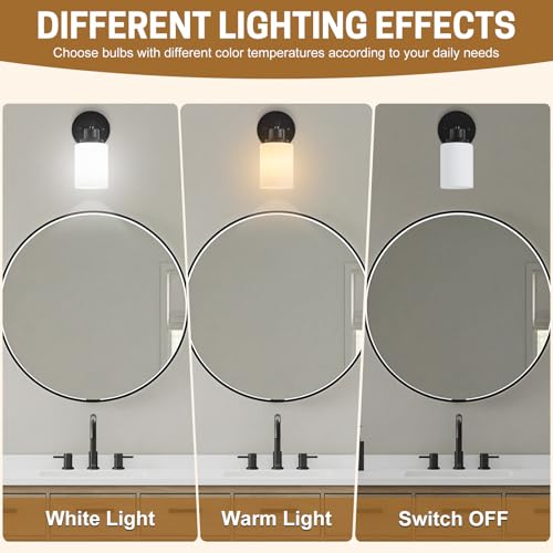 Image of 2-Pack, 1-Light Vanity Lights, Matte Black Bathroom Light Fixture with Textured Milky White Glass Shade, E26 Modern Vanity Lighting Fixture for Bathroom Wall Sconce