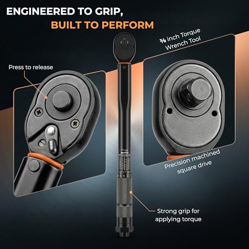 Image of HUPLA 3 /8 inch Drive Click Torque Wrench (14-81 Ft-Lb / 19-110 Nm) | Dual Range Micrometer Adjustable Ratchet Wrench for Car, Bike & Light Duty | Torque Tool with Storage Case - Fixed Square