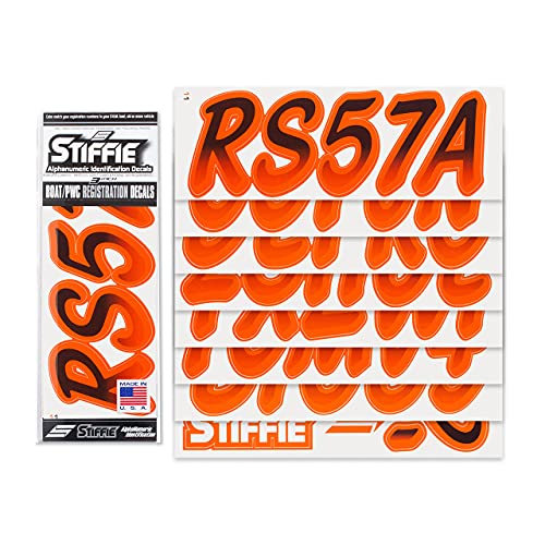 Stiffie Whipline Black/Orange 3" Alpha-Numeric Registration Identification Numbers Stickers Decals For Boats & Personal Watercraft #TOP1