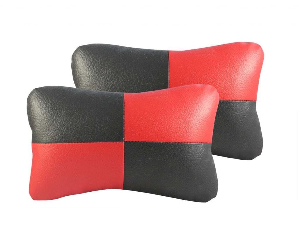 DHANVINE Car Seat Neck Rest Leather Fabric Double Design Square Red Black Compatible with Tata Nano-picture-46