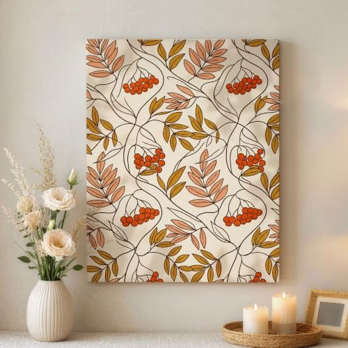 Lienzo decorativo de diseño botánico moderno en color naranja para salón, 40x50 cm