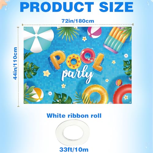 Image of Summer Banner Pool Party Decorations, Pool Party Decorations Banner Backdrop Summer Party Decorations, Hanging Beach Themed Summer Party Decorations with Rope (72 * 44 Inches)