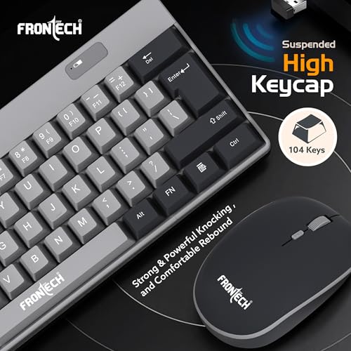 Image of Frontech 61-Key Ultra-Compact Wireless Rechargeable Keyboard & Mouse Combo - 2.4 GHz Nano Receiver, 1600 DPI Precision, Plug-and-Play (KB-0032)