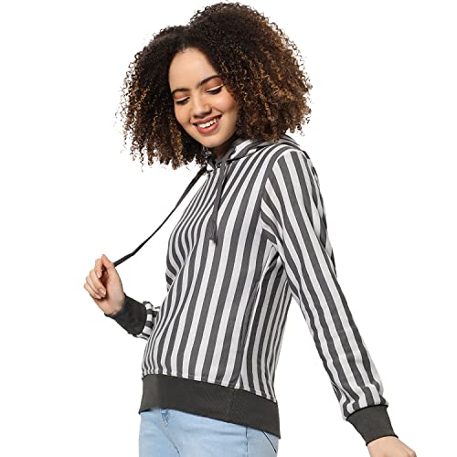 Image of PINACOLADA Women's Double Striped Hoodie with Ribbed Hem for Casual Wear | Hooded Neck | Long Sleeve | Pull On Closure | Cotton Sweatshirt Crafted with Comfort Fit for Everyday Wear
