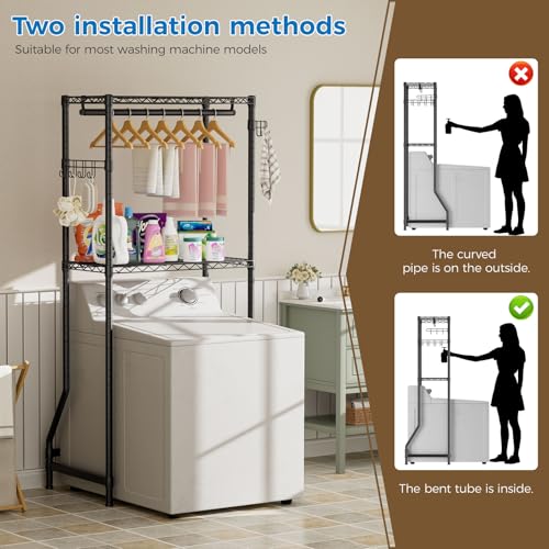 Image of Golpart Laundry Organizer Shelves Over the Washer and Dryer Storage Shelf | Heavy Duty Laundry Room Organization Clothes Drying Rack Adjustable Height Wire Shelving and Wire Basket with Hanger Rod