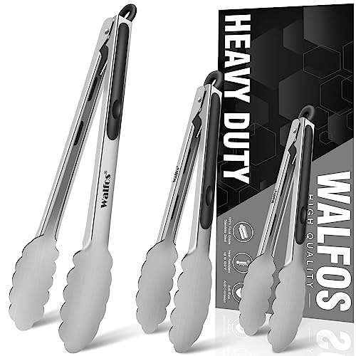 Food Grade Stainless Steel Kitchen Tongs for Cooking,BBQ – 7 ，9 and 12 Inch,Set of 3 Heavy Duty Locking Metal Food Tongs Non-Slip Grip