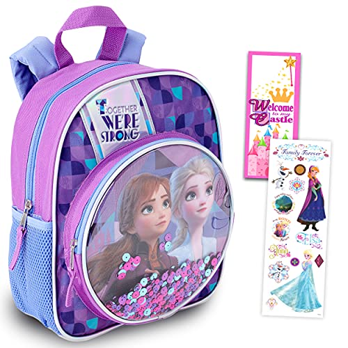 Disney Frozen Mini Backpack For Girls, Kids Bundle ~ 12" Frozen School Backpack Featuring Anna And Elsa | Frozen School Bags For Girls With 200+ Frozen Stickers And More