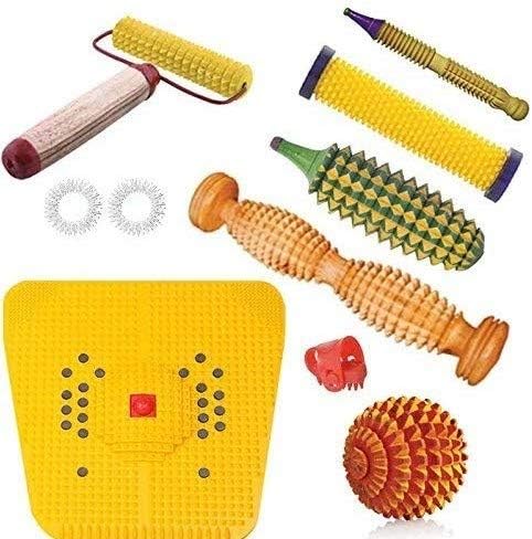 Omdariya Acupressure Health Care Product Wooden Foot Roller for Foot, Magnetic Pyramid Power Stress Mat Combo Kit Manual Massager (Multicolour) (B0D49Q89B5) Amazon Price History, Amazon Price Tracker