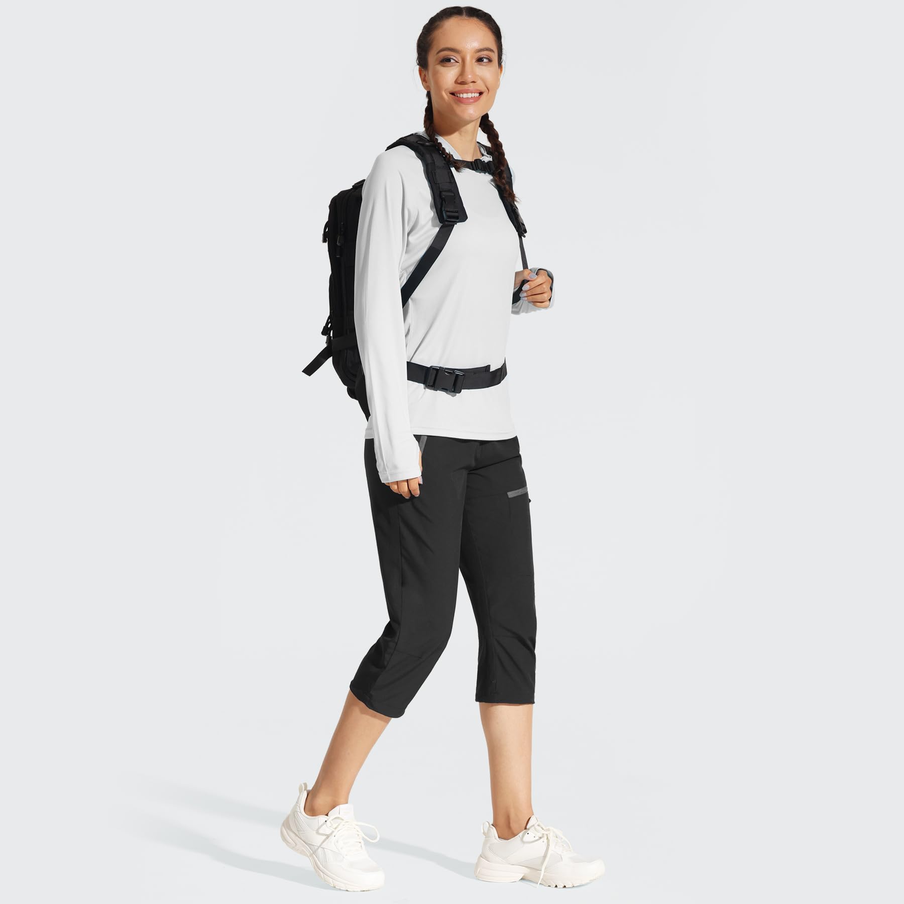 MOCOLY Damen Wanderhose Cargohose Wasserdicht Elastische Outdoorhose Cargo Jogginghose Trekkinghose Schnelltrocken Leichte UPF 50 mit Reißverschlusstasche