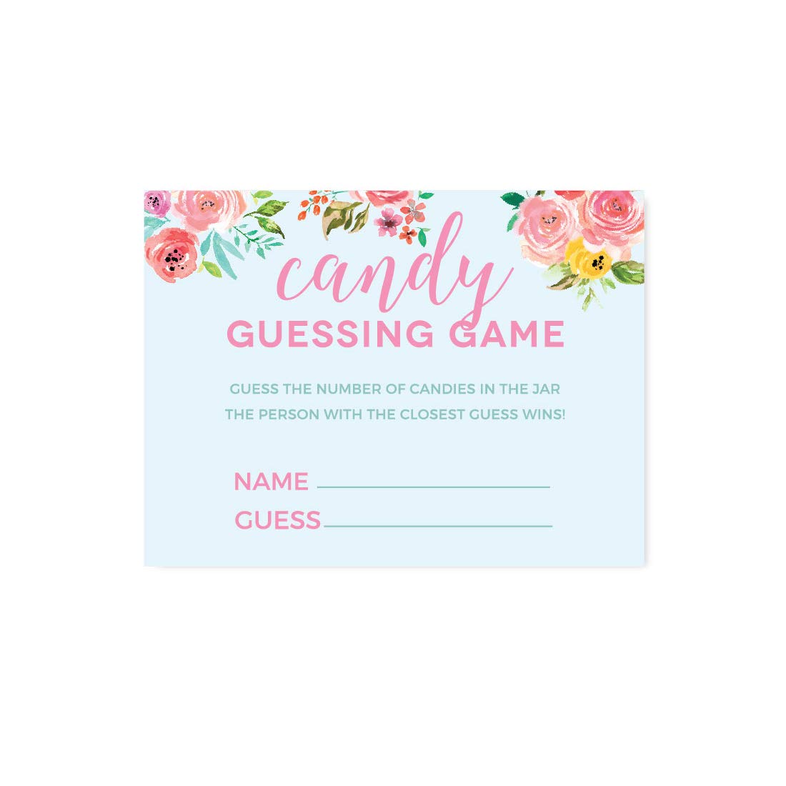 Andaz Press Pink Roses English Tea Party Tea Party Baby Shower Collection, Candy Guessing Game Cards, 30-Pack, Games Activities and Decorations