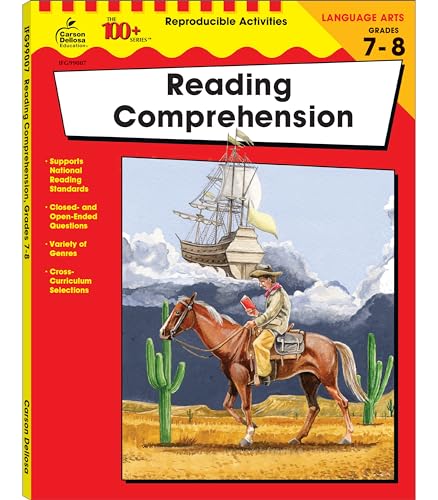 Carson Dellosa The 100 Series Reading Comprehension 7th Grade and 8th Grade Workbook, Nonfiction and Fiction Passages, Poetry, Reproducible Activities, Classroom or Homeschool Curriculum (Volume 22)