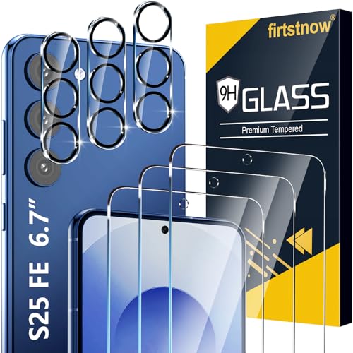 Image of 3 Pack for Samsung Galaxy S25 FE Screen Protector Tempered Glass + 3 Pack Camera Lens Protector, Military Grade Shatterproof, 9H Hardness, Fingerprint Unlock, Case Friendly 6.7 Inch