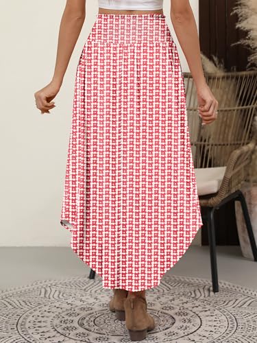 Image of ANRABESS Women's Maxi Skirts Summer Boho Floral High Waisted Flowy Swing Pleated Beach Long Skirt with Pockets