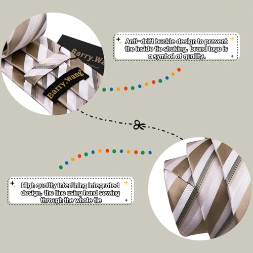 Image of Barry.Wang Man Stripe Ties Set Silk Woven Pocket Square Necktie Cufflinks Formal Party Business