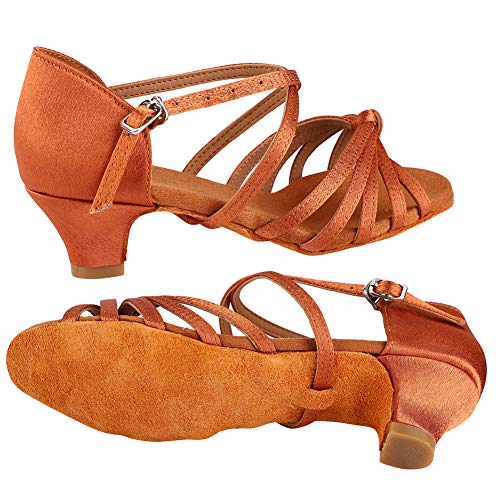 JTLB Latin Dance Brown Children Girl Dance Shoes, 4cm High Heel, Classical & Fashionable, Breathable, Non Deformation Dance Shoes, with Fine Material, (31)2