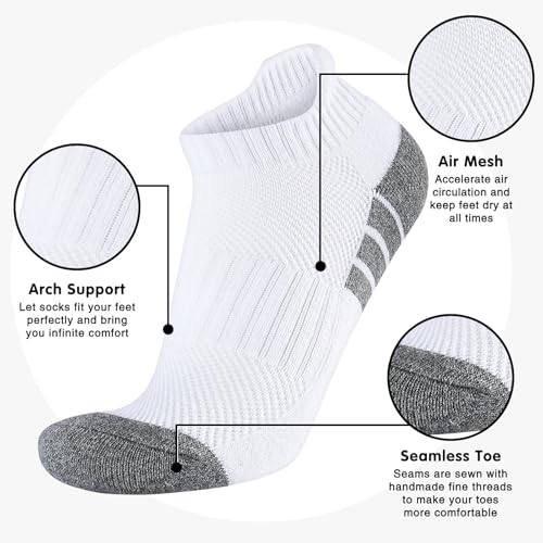 7 Pairs Mens 100% Cotton Cushioned Ankel Socks, Athletic Performance Running Moisture Wicking Breathable Low Cut Socks3