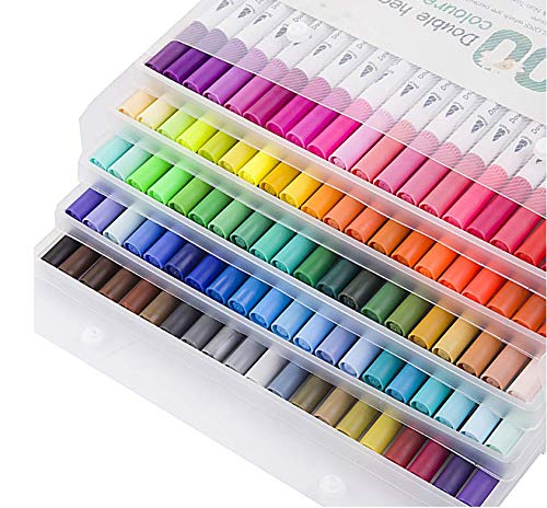Rotuladores punta pincel acuarela con doble punta 100 colores, punta fina y punta pincel, rotulador a base de agua, para dibujo, caligrafía, bocetos, libros de colorear (R-100Color)