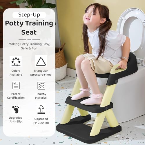 Image of StarAndDaisy Potty Seat for Kids 1-3 Years | Toilet Seat for Kids with Adjustable Height & Removable Soft Cushion, Fits All Western Toilets seat (Black-Yellow)