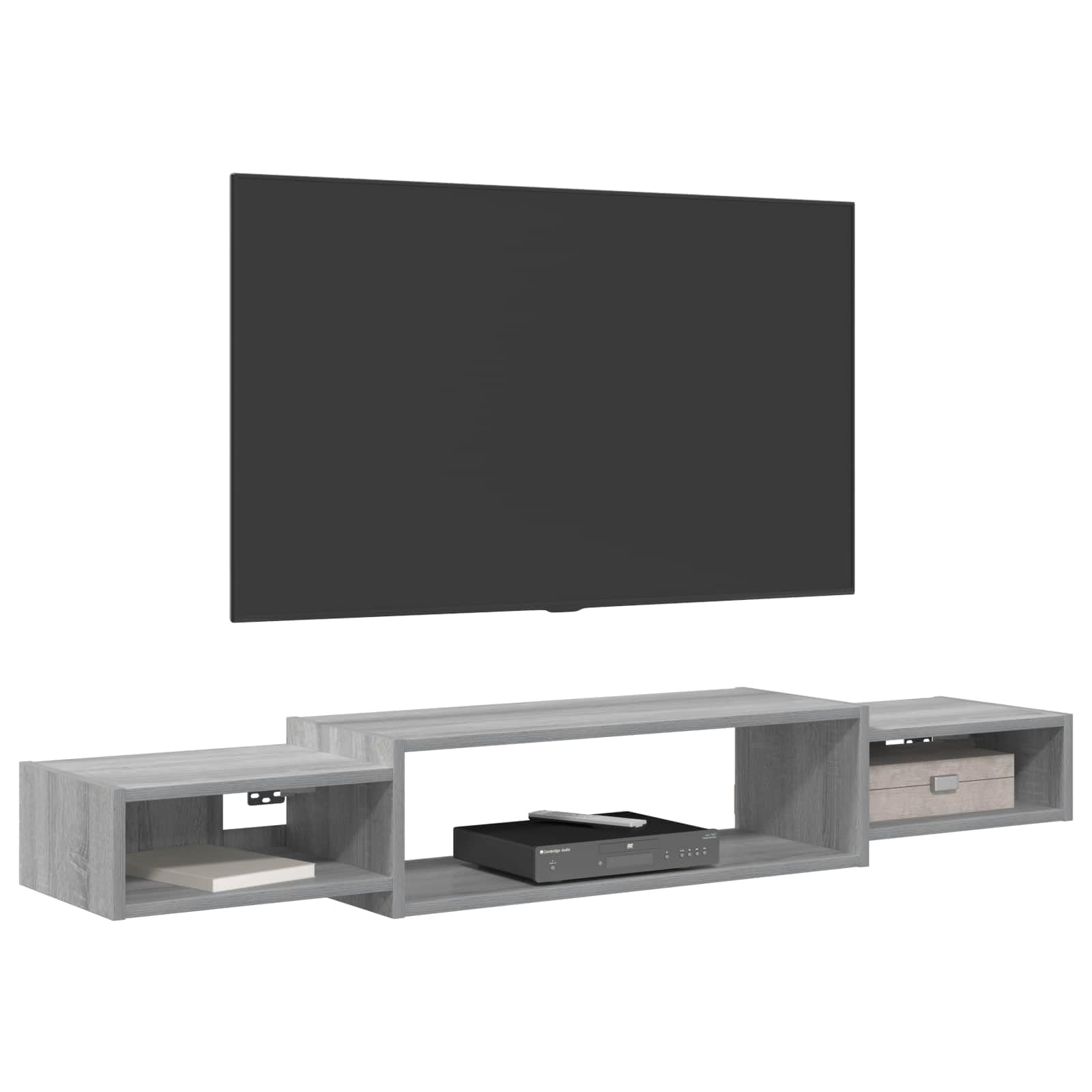 Makastle Wandmontierter TV-Schrank mit 3 Regalen aus Holzwerkstoff, Wandhalterung für Wohnzimmer, schwebendes Design, 140 x 28 x 21 cm, Rechteckig