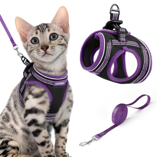 Image of rabbitgoo Cat Harness and Leash Set, Step-in Soft Vest, Black & Purple