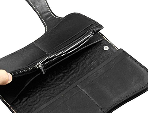 Skull Chain Wallet Long Leather Craft Bag With Metal Chain For Mens L694