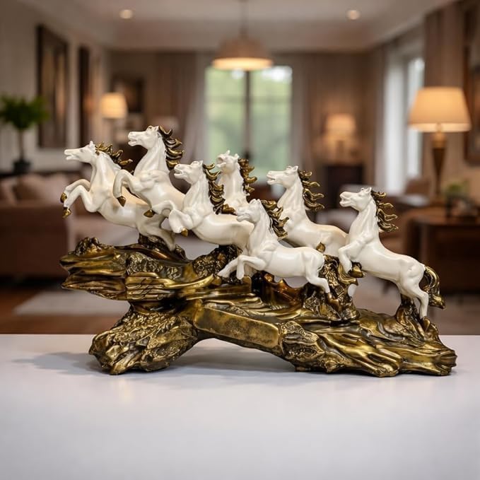 CRAFTVOGUE Presents Premium Build Marble 7 Running Horses Statue,...