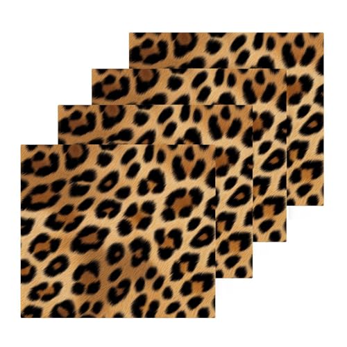 Flradish 4 Pack Leopard Designs Pure Cotton Washcloths 12 x 12 Inch Reusable Absorbent Soft Cotton Face Towels Fingertip Towels Set for Gym Towels,Hotel and Spa