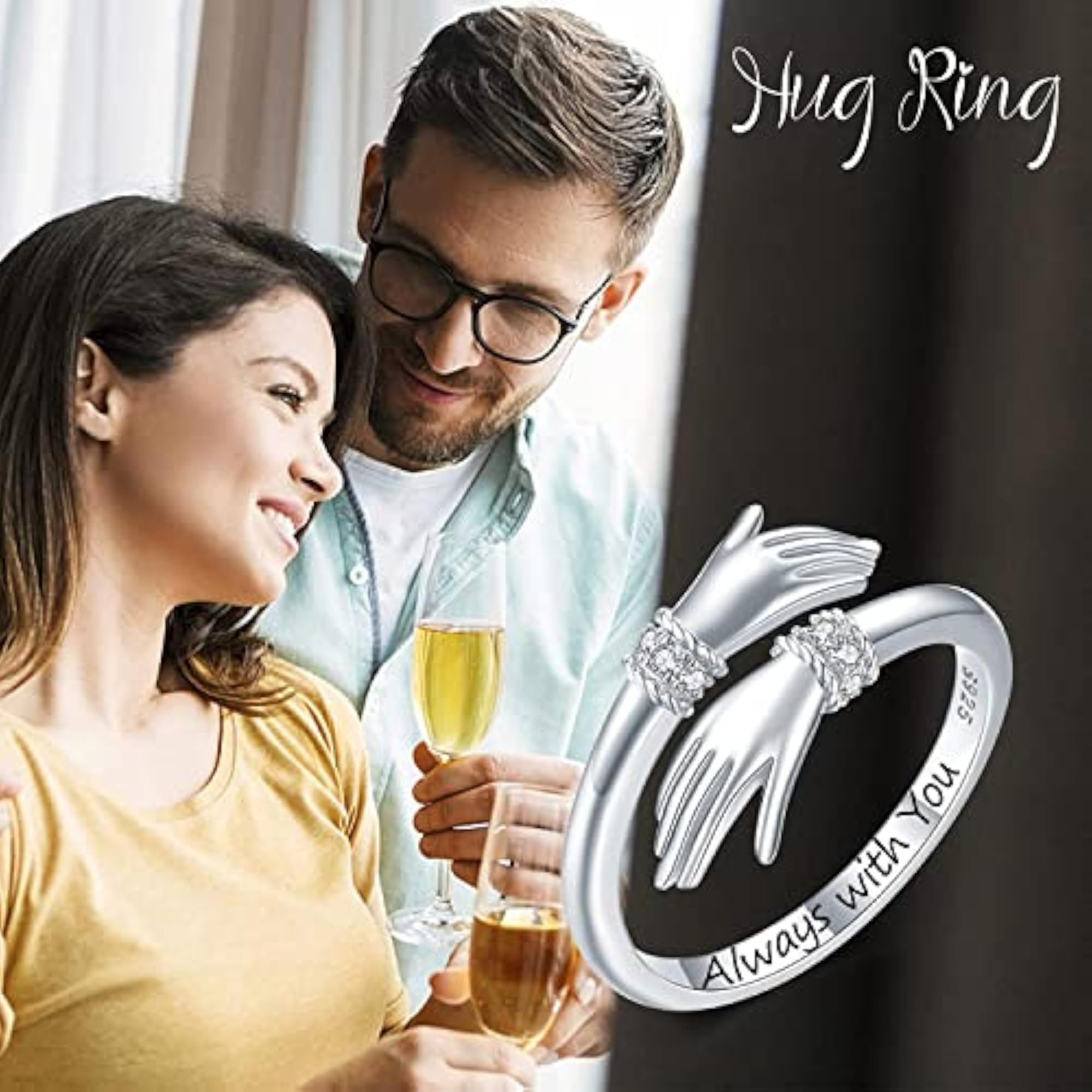 Adjustable Crystal Toned Silver Ring for Valentine