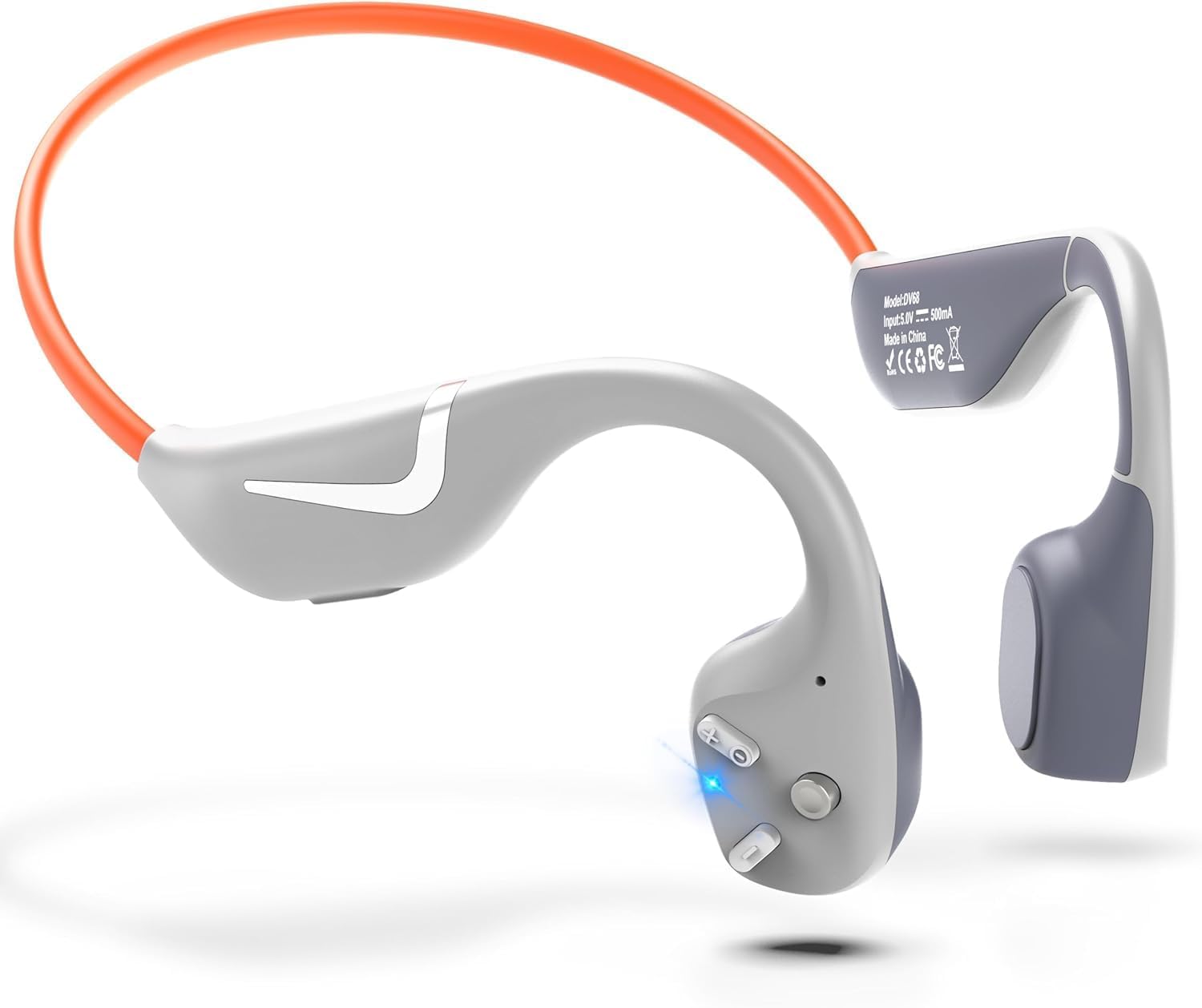 Bone Conduction Headphones, Open-Ear Wireless Bluetooth Headset with Built-in Mic, IP67 Waterproof Sports Earphones for Running Cycling Gym Outdoor Workouts, Fast Charging, Grey