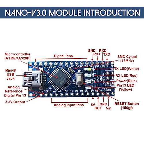 Ar-duino Nano MEGA328P Development Boards XTVTX Pack of 5 Nano V3.0 Nano ATme328P Module with CH340 Chip Micro Connector 5V 16M Microcontroller Compatible with Ar-duino - Image 4