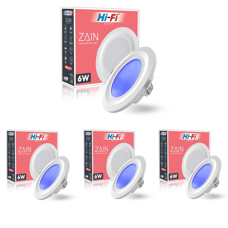 Image of elleys' Zain 6 Watt Junction Box Led Ceiling Light| Cut Out- 75 mm|BIS Certified| Blue Color Ceiling Light for Hall,Room,Office | Led Downlighter Colour (Blue) Pack of 4
