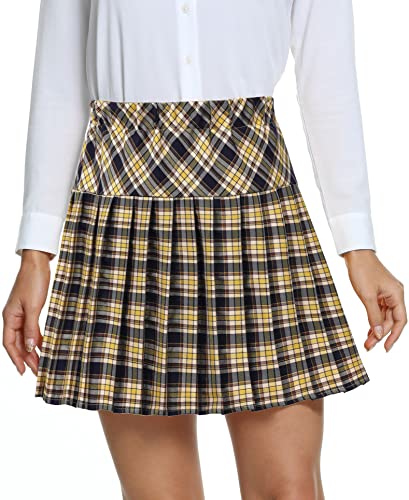 EXCHIC Mujer Cintura Alta Tartán Estilo Universitario Plisado Falda (Serie 19, S) Cover