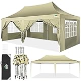 COBIZI 10x20 Pop up Canopy Tent with 6 Sidewalls, Easy up Canopy Tents for Parties with Metal Frame, Waterproof & UV50+, Height Adjustable, Portable Carry Bag Included (Khaki)