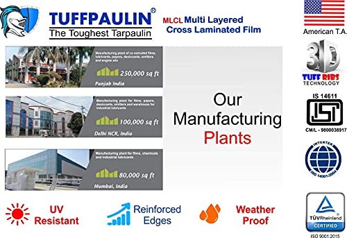 Image of TUFFPAULIN Plastic 9Ft X 9Ft 120 GSM Green Tarpaulin Tirpal Tadpatri Tharpai Thadika,Extra Strong,Reinforced Eyelets,Uv Resistant,100% Waterproof Virgin,6 Layer Mlcl 3D Rib Technology-1 No.