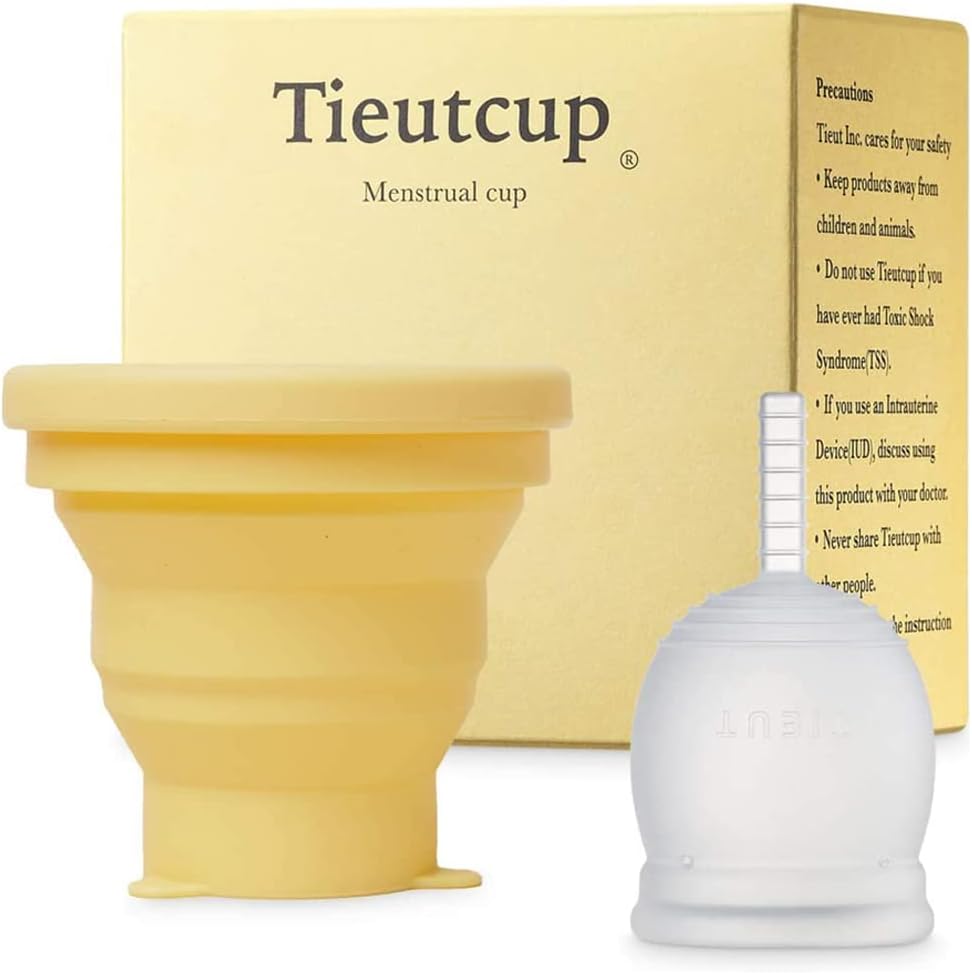 Tieutcup Menstrual Cup - Size Small (1.08fl oz | 32ml) + Collapsible Sterilizer Cup - FDA Registered - Heavy Flow - Reusable Medical-Grade Silicone Period Cup