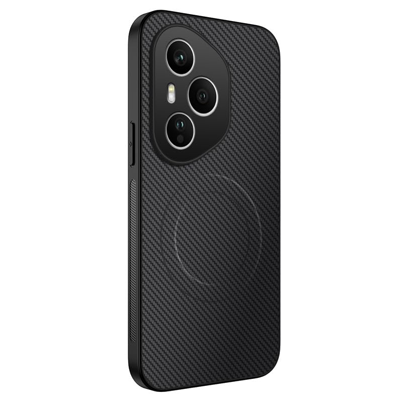 for HONOR 400 Pro Phone Case: Carbon Fiber Leather & Magnetic Armor - Military-Grade Shockproof - Full Lens Cover Anti-Fingerprint Business Case (Black)