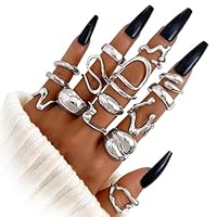 BelleVive 15-teiliges Set mit klobigen Silberringen für Damen, 14 Karat vergoldet, dicke Kuppel, stapelbare offene Ringe, trendige, zierliche, minimalistische Schmuckgeschenke, Silber