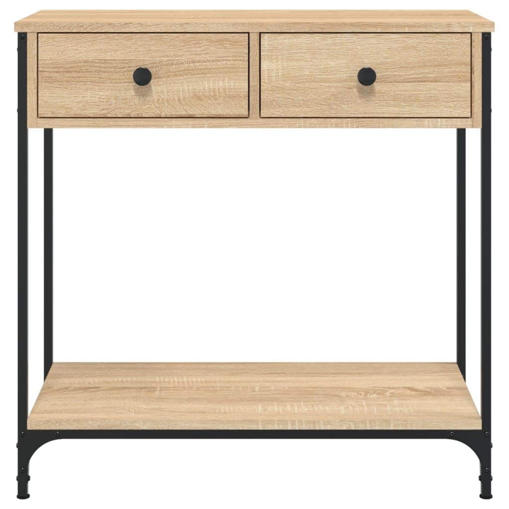 Table console avec tiroir 75 x 34,5 x 75 cm Table basse en bois avec étagères Table d'appoint avec tiroir Bois et métal chêne Sonoma
