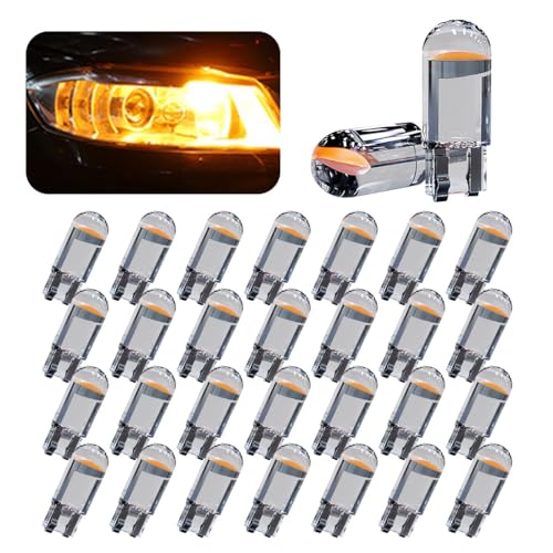 30-Pack 194 Car LED Light Bulbs 0.36W 12V T10 6000K Interior Lights 168 2825 W5W Wedge COB LED Replacement Bulbs Universal for Dashboard Light Dome Light Sign Light License Plate Light (YELLOW)