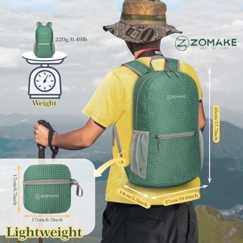 Image of ZOMAKE Ultra Lightweight Hiking Backpack 20L, Packable Small Backpacks Water Resistant Daypack for Women Men(Camouflage Green Plaid)