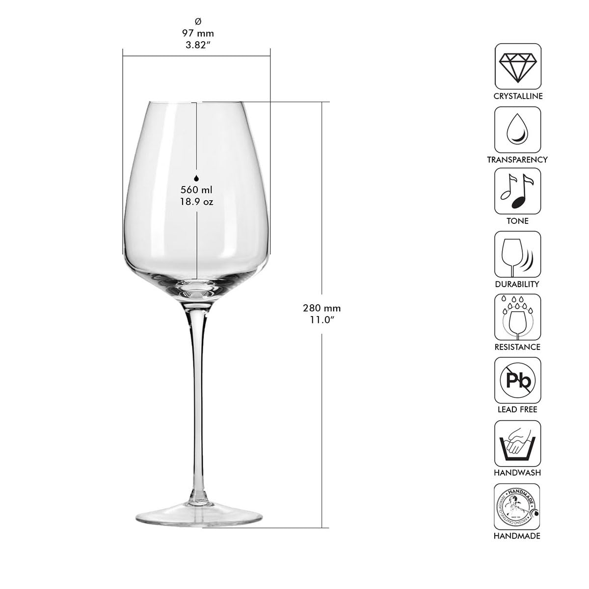 KROSNO Kieliszki do Czerwonego Wina Perfect Serve, Komplet 2 x 560 ml | Szkło Kryształowe Bezołowiowe, ręcznie formowane, prezent dla par, miejsce na podpis i datę, mycie ręczne