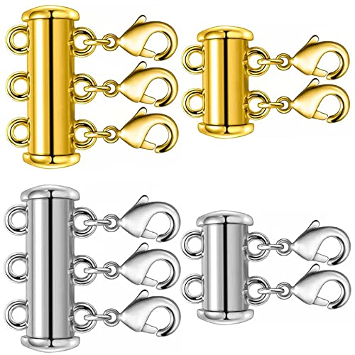 Dailyacc Magnetic Layered Necklace Clasps,4 Pieces 2 Size Slide Clasp Lock Necklace Connector for Multi Strands Slide Tube Clasps
