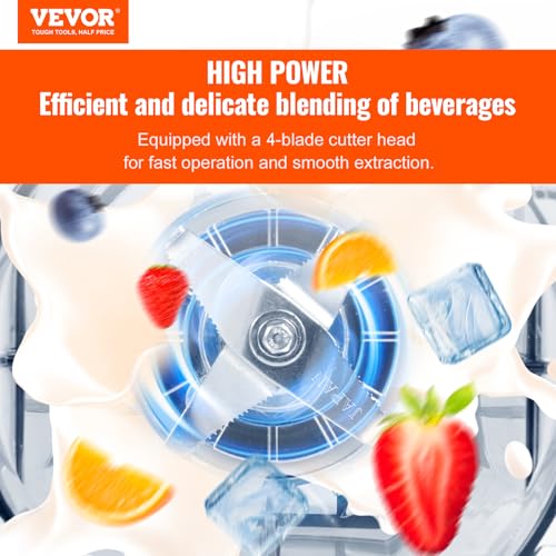 Image of VEVOR Commercial Countertop Blenders with Shield,68 oz Jar Blender Combo, Stainless Steel 9 Speed & 5 Functions, for Shakes, Smoothies, Peree, and Crush Ice, White
